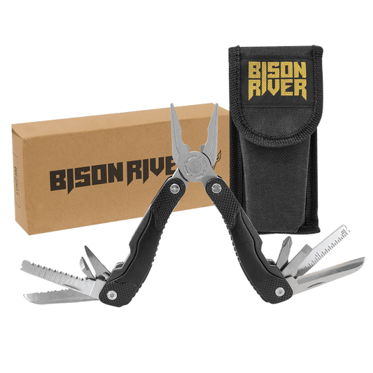 Personalized Bison River Black Anodized Aluminum 13 Function Multi Tool with Nylon Sheath