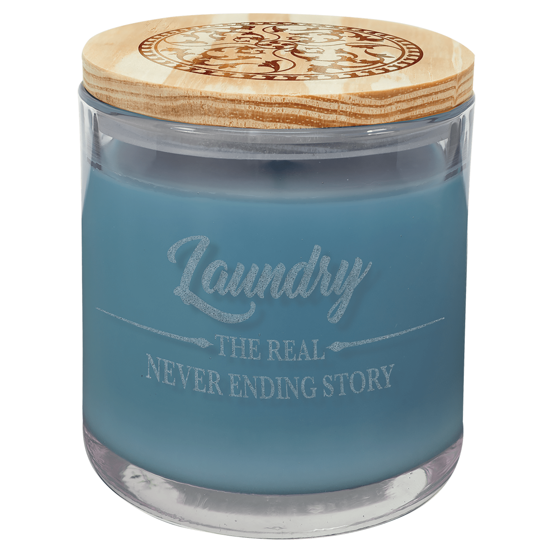 French Linen Custom Engraved Glass Candle with Wood Lid