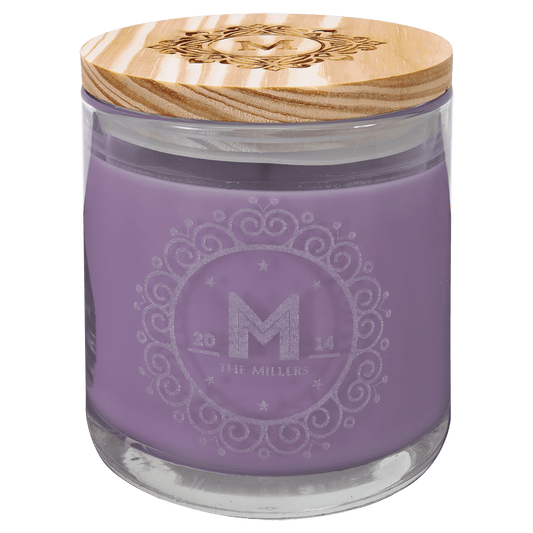 Lavender Vanilla Custom Engraved Glass Candle with Wood Lid