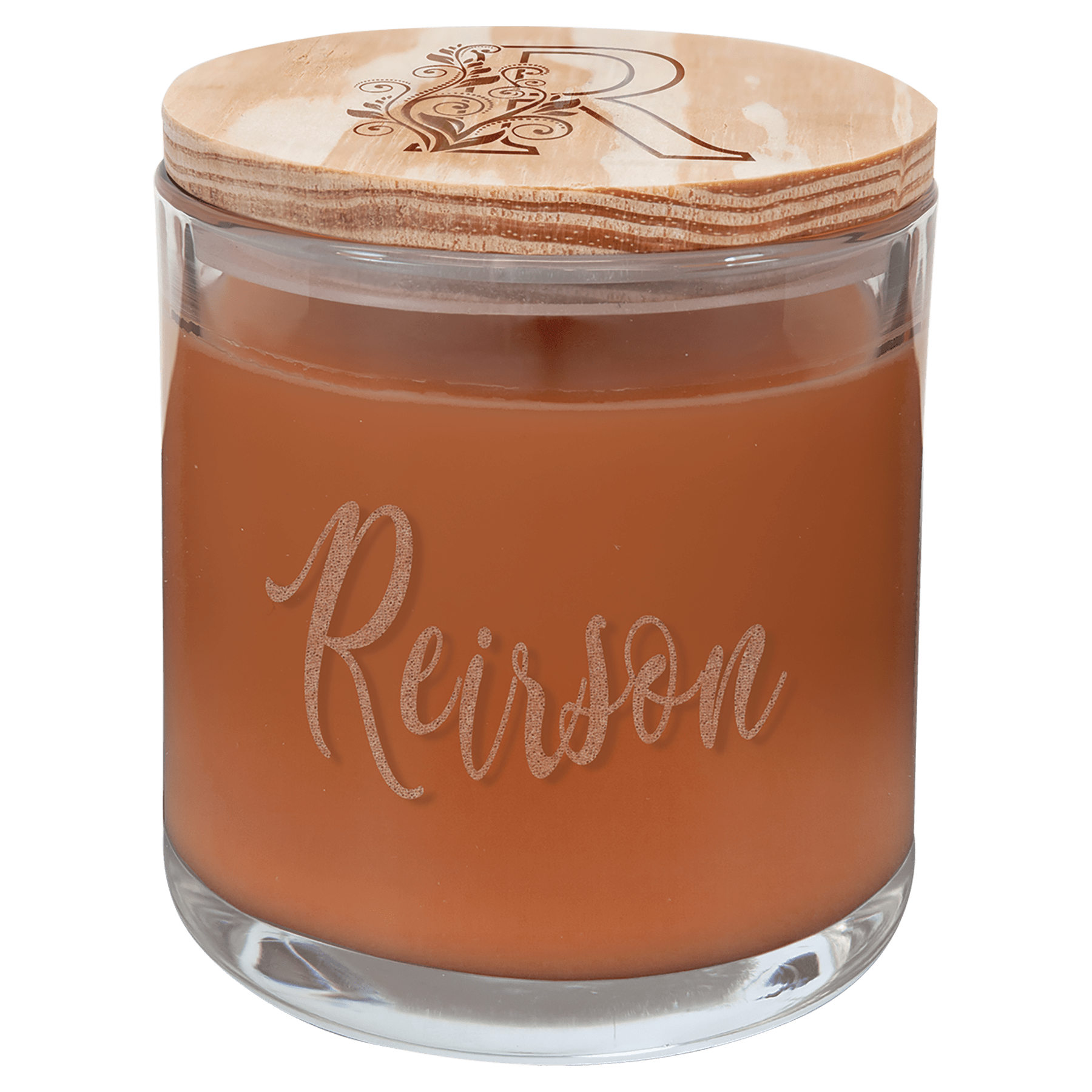Pumpkin Spice Custom Engraved Glass Candle with Wood Lid
