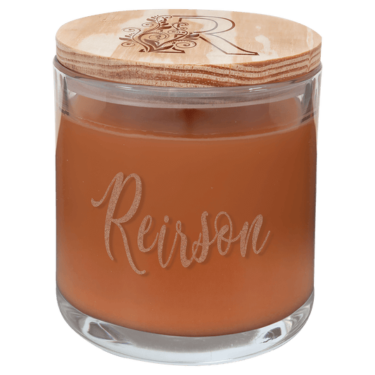 Pumpkin Spice Custom Engraved Glass Candle with Wood Lid