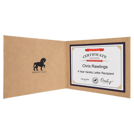 Personalized Light Brown Leatherette Certificate Holders - Leatherette