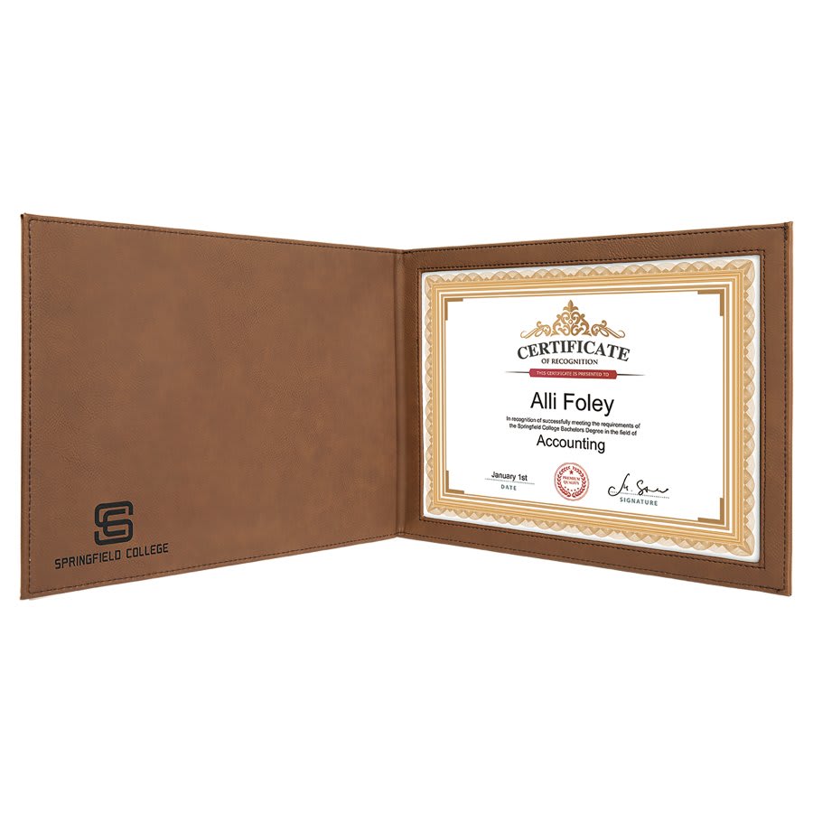 Personalized Dark Brown Leatherette Certificate Holders - Leatherette