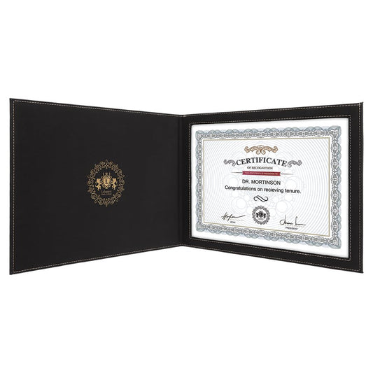 Personalized Black/Gold Leatherette Certificate Holders - Leatherette