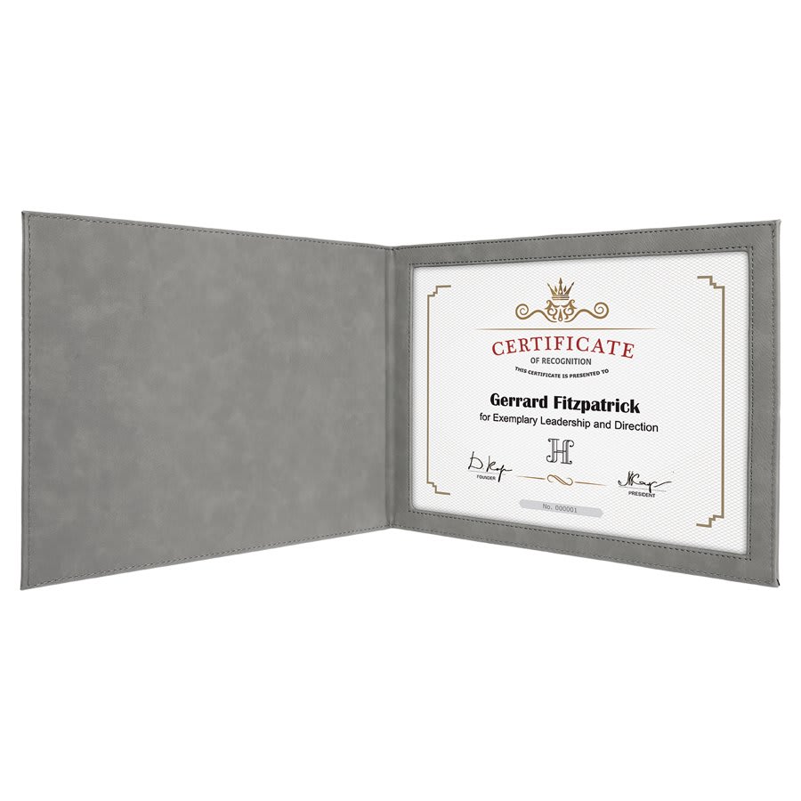 Personalized Gray Leatherette Certificate Holders - Leatherette