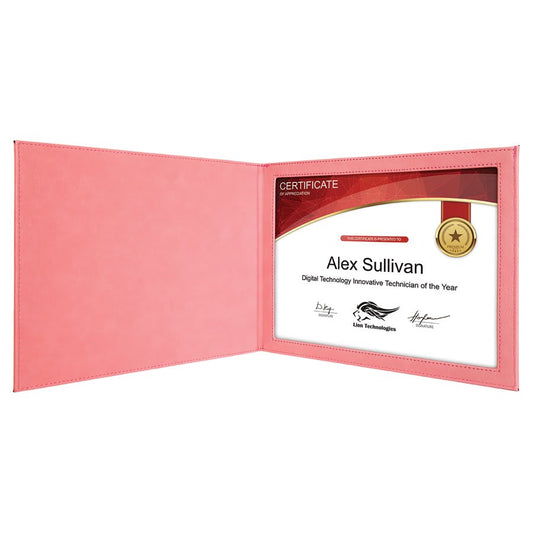 Personalized Pink Leatherette Certificate Holders - Leatherette