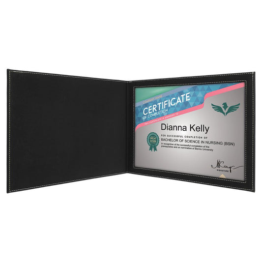 Personalized Black/Silver Leatherette Certificate Holders - Leatherette
