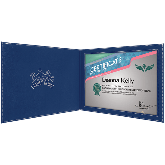 Personalized Blue/Silver Leatherette Certificate Holders - Leatherette