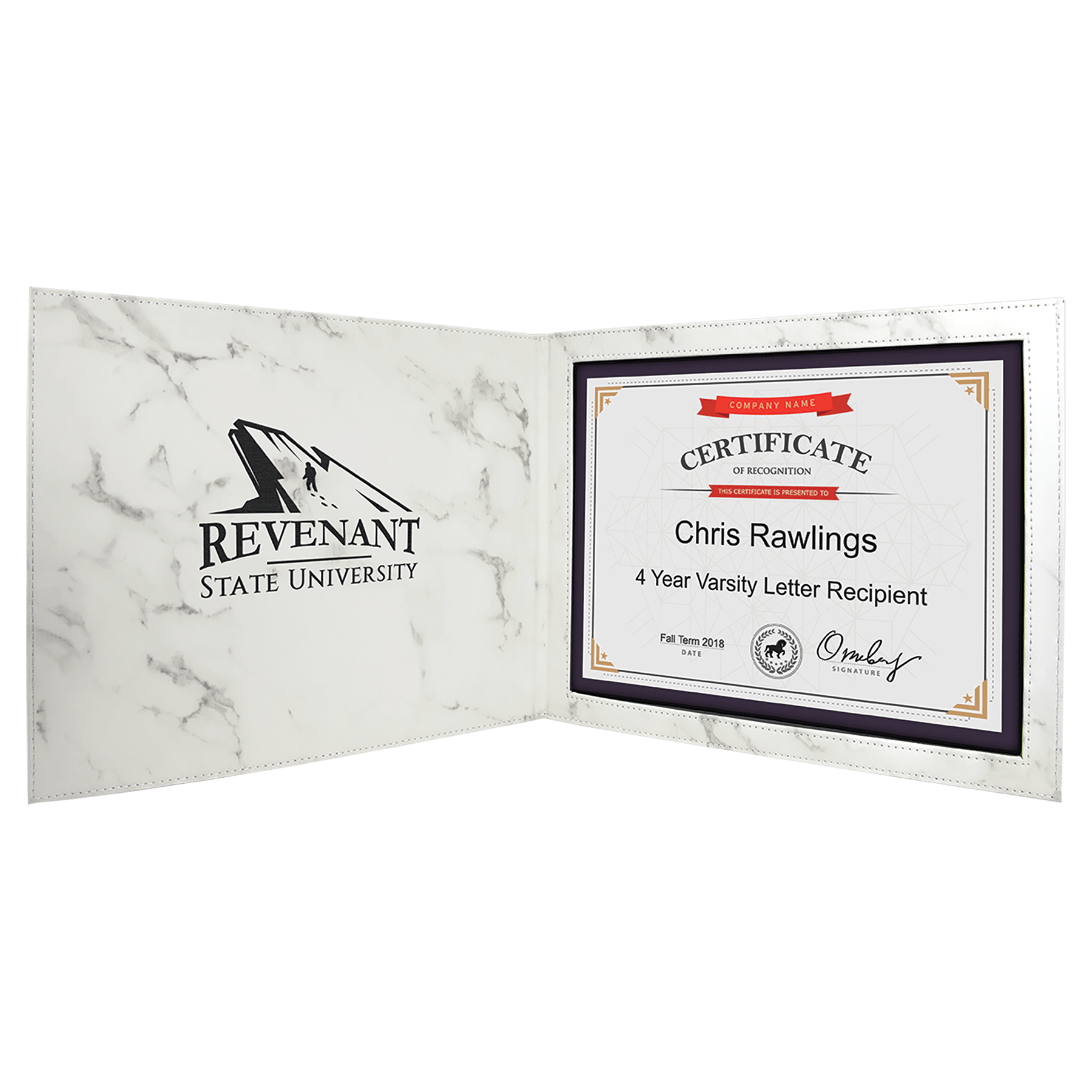 Personalized White Marble Leatherette Certificate Holders - Leatherette