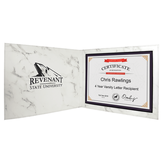 Personalized White Marble Leatherette Certificate Holders - Leatherette
