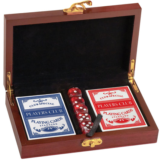 Personalized Rosewood Finish Card and Dice Set