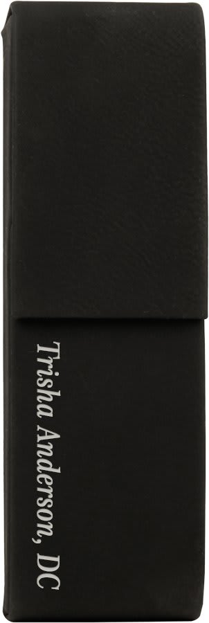 Personalized Black/Silver Leatherette Double Pen/Pencil Case - Leatherette