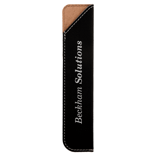 Personalized Black/Silver Leatherette Single Pen Sleeve - Leatherette