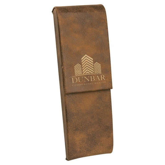 Personalized Rustic/Gold Leatherette Double Pen/Pencil Case - Leatherette