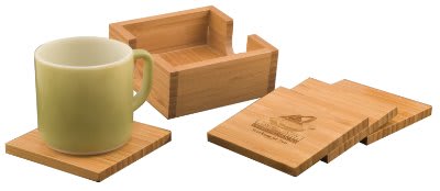 Custom Bamboo 4 Coaster Set with Holder