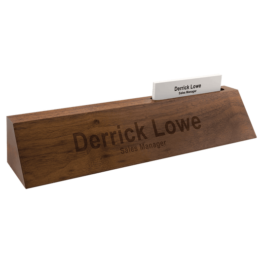 Genuine Walnut Personalized Desk Wedge with Business Card Holder