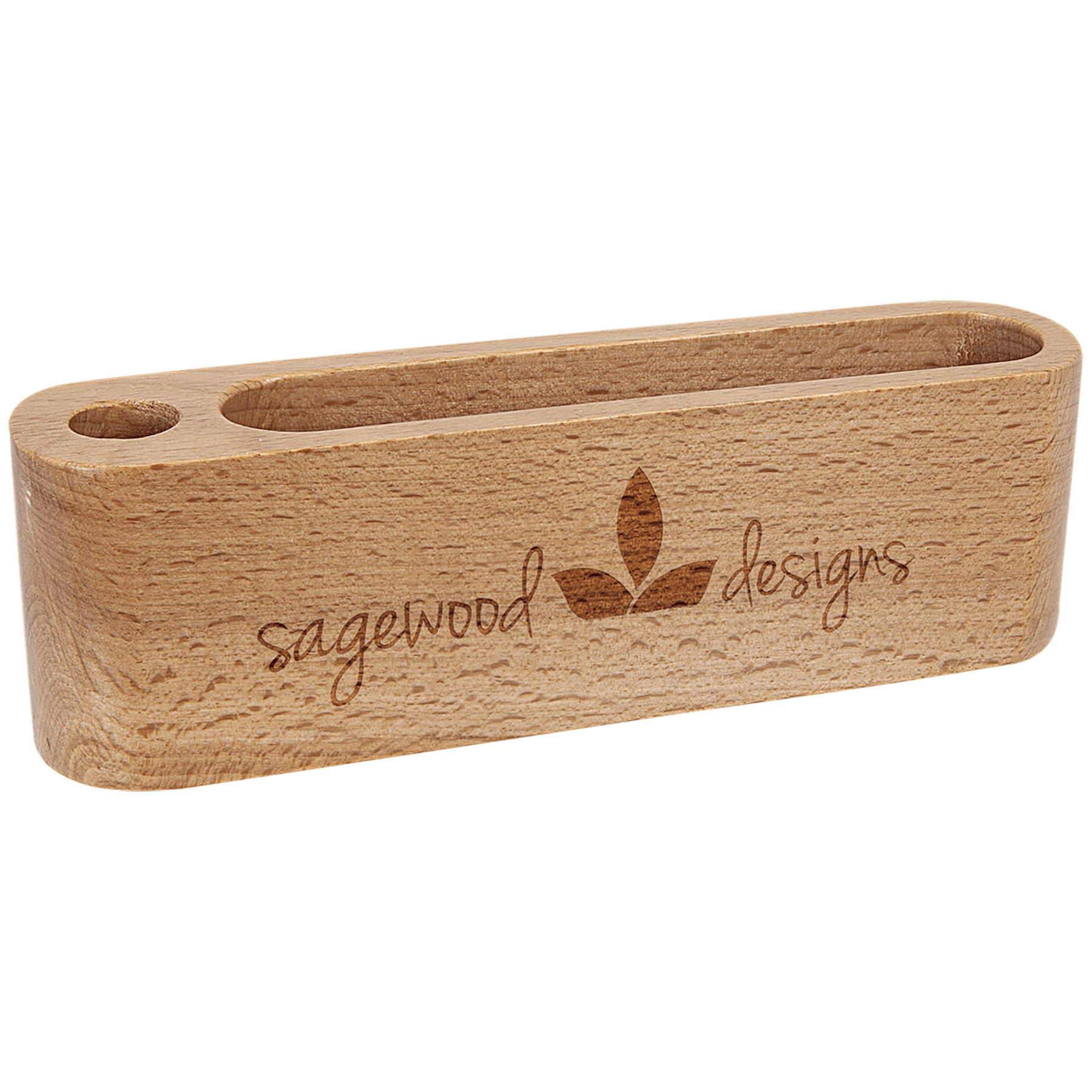 Personalized Beech Wood Busniess Card/Pen Holder