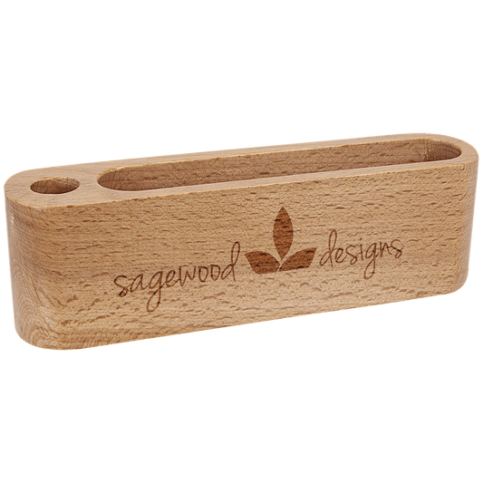 Personalized Beech Wood Busniess Card/Pen Holder