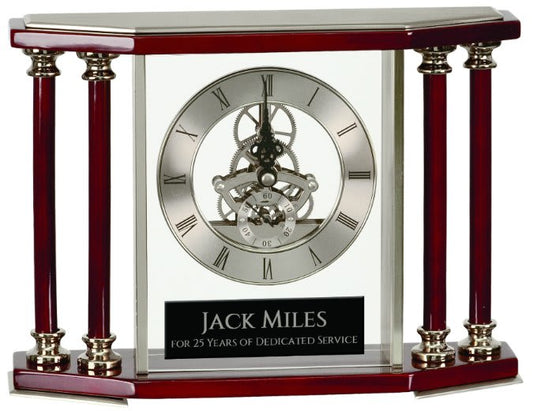 Custom Executive 4 Pillar Piano Finish Clock Silver/Rosewood - Wood