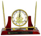 Executive Piano Finish Clock Personalized Desk Set with 2 Pens & Letter Opener Gold/Rosewood - Wood