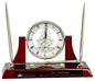 Executive Piano Finish Clock Personalized Desk Set w/2 Pens & Letter Opener Silver/Rosewood - Wood