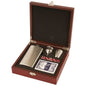 Custom Rosewood Finish Flask Set with Cards and Dice