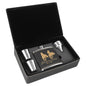 Custom Black/Gold Leatherette Flask Set - Leatherette
