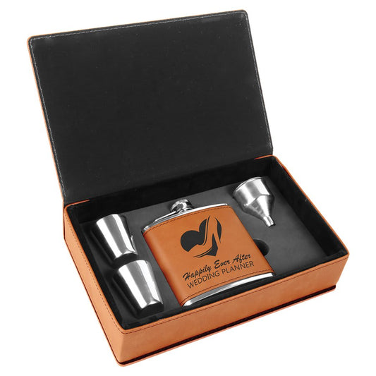 Custom Rawhide Leatherette Flask Set - Leatherette