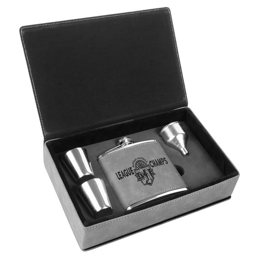 Custom Gray Leatherette Flask Set - Leatherette