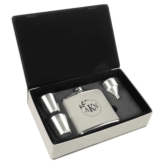 Custom White Leatherette Flask Set - Leatherette