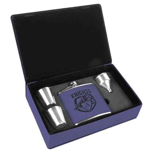 Custom Purple Leatherette Flask Set - Leatherette