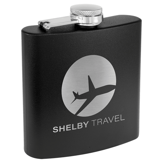 Custom Black 6 oz. Powder Coated Stainless Steel Flask