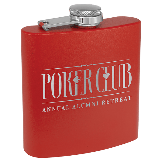 Custom Red 6 oz. Powder Coated Stainless Steel Flask