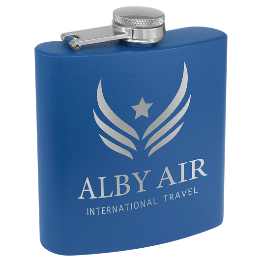 Custom Royal Blue 6 oz. Powder Coated Stainless Steel Flask