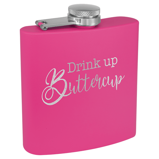 Custom Pink 6 oz. Powder Coated Stainless Steel Flask