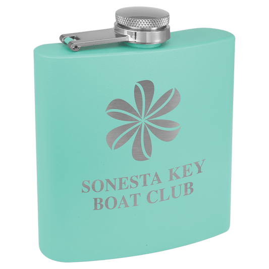 Custom Teal 6 oz. Powder Coated Stainless Steel Flask