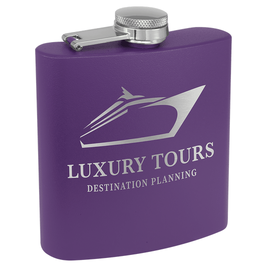 Custom Purple 6 oz. Powder Coated Stainless Steel Flask