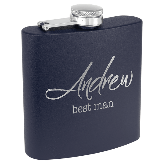 Custom Navy Blue 6 oz. Powder Coated Stainless Steel Flask