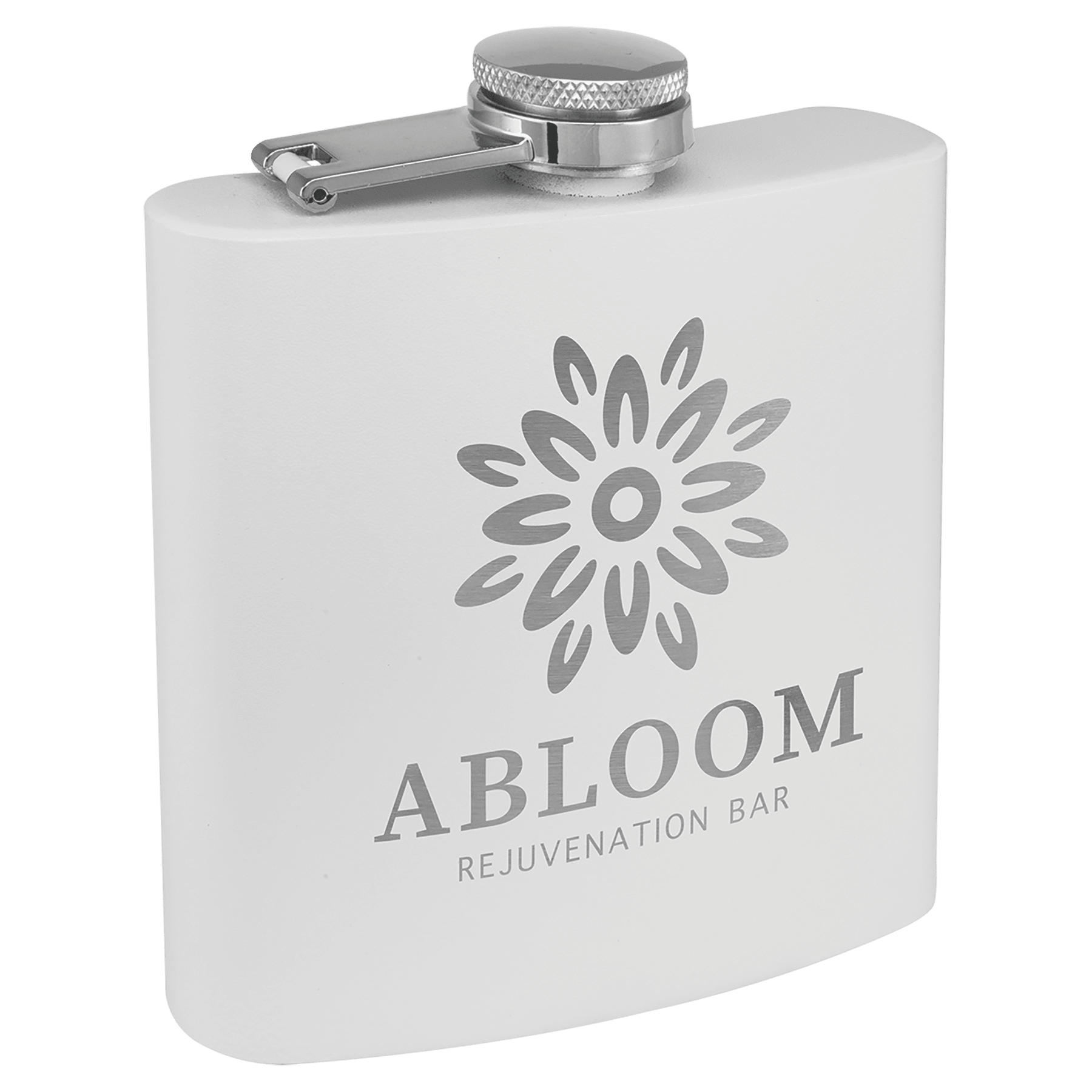 Custom White 6 oz. Powder Coated Stainless Steel Flask