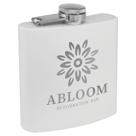 Custom White 6 oz. Powder Coated Stainless Steel Flask