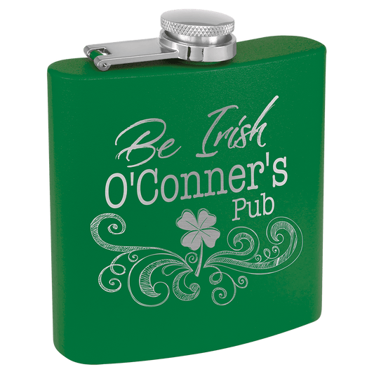 Custom Green 6 oz. Powder Coated Stainless Steel Flask