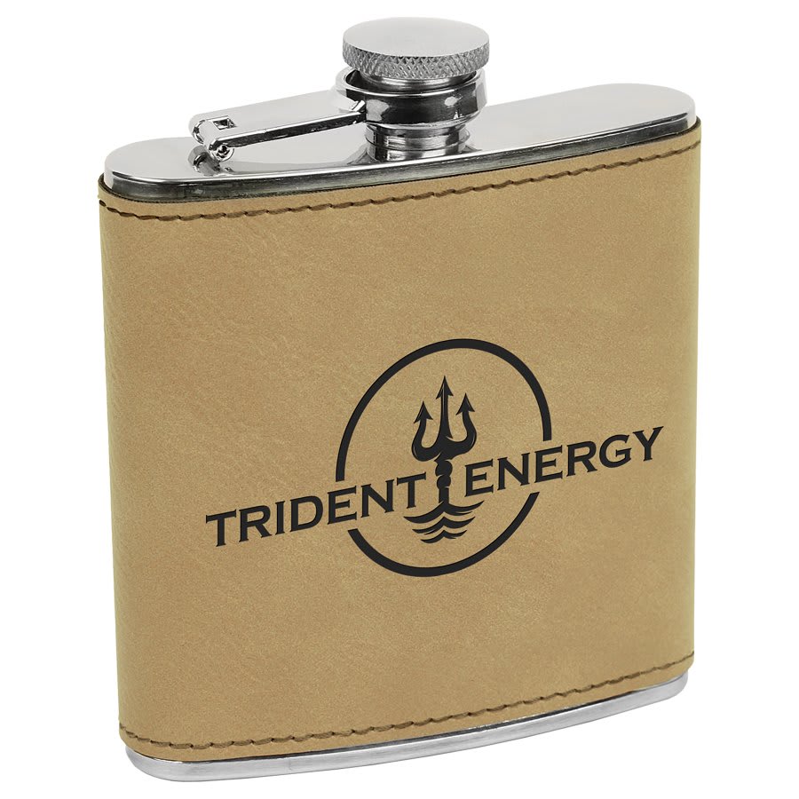 Custom Light Brown 6 oz. Leatherette Flask - Leatherette