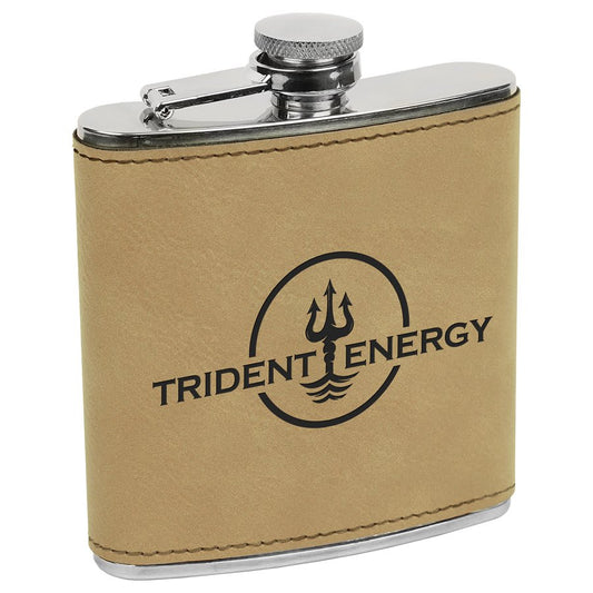 Custom Light Brown 6 oz. Leatherette Flask - Leatherette