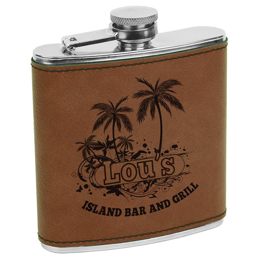 Custom Dark Brown 6 oz. Leatherette Flask - Leatherette