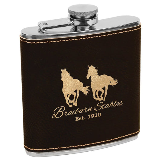Custom Black/Gold 6 oz. Leatherette Flask - Leatherette