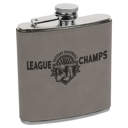 Custom Gray 6 oz. Leatherette Flask - Leatherette