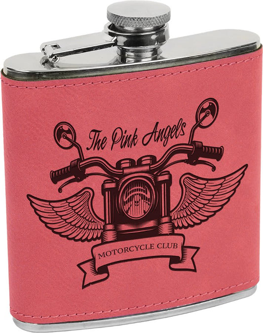 Custom Pink 6 oz. Leatherette Flask - Leatherette