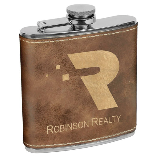Custom Rustic/Gold 6 oz. Leatherette Flask - Leatherette