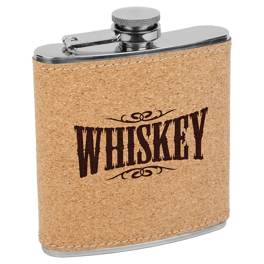 Custom Cork 6 oz. Leatherette Flask - Stainless Steel