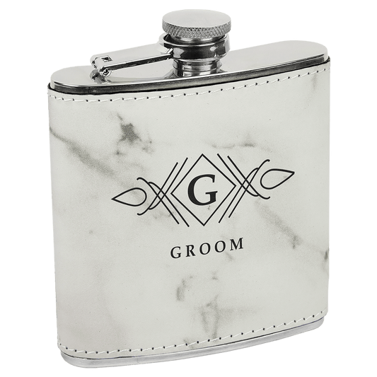 Custom White Marble 6 oz. Leatherette Flask - Leatherette